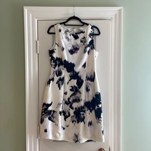 Lela Rose Spring Cocktail Dress. Ivory and Black with hints of blue and lavender